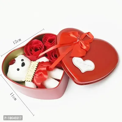 Creative Flower Gift Box, Valentines Day Gift, Rose Flower Heart-shaped Tin Box Decorative Showpiece - 12 cm  (Metal, Red)-thumb0