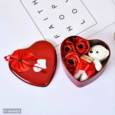 Creative Flower Gift Box, Valentines Day Gift, Rose Flower Heart-shaped Tin Box Decorative Showpiece - 12 cm  (Metal, Red)
