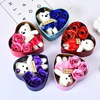 Creative Flower Gift Box, Valentines Day Gift, Rose Flower Heart-shaped Tin Box Decorative Showpiece - 12 cm  (Metal, Red)-thumb3