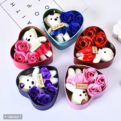 Creative Flower Gift Box, Valentines Day Gift, Rose Flower Heart-shaped Tin Box Decorative Showpiece - 12 cm  (Metal, Red)-thumb4