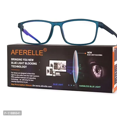Aferelle ? Premium Blue Ray Cut Lens |Zero Power | UV420 with Anti-reflection | CR Lens TR90 Rectangle Frame Unisex Glasses For All Digital Screens |Free Size |53 mm (Matt Teal Blue)-thumb3