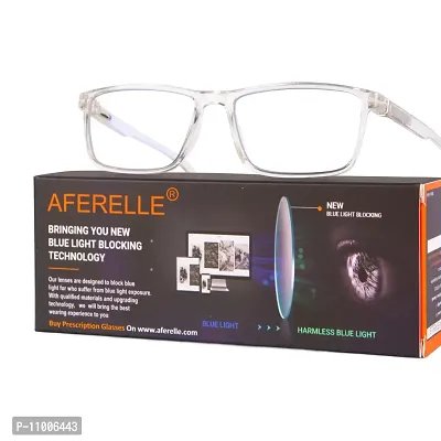 Aferelle ? Premium Blue Ray Cut Lens |Zero Power | UV420 with Anti-reflection | CR Lens TR90 Rectangle Frame Unisex Glasses For All Digital Screens |Free Size |53 mm (Transparent)-thumb2