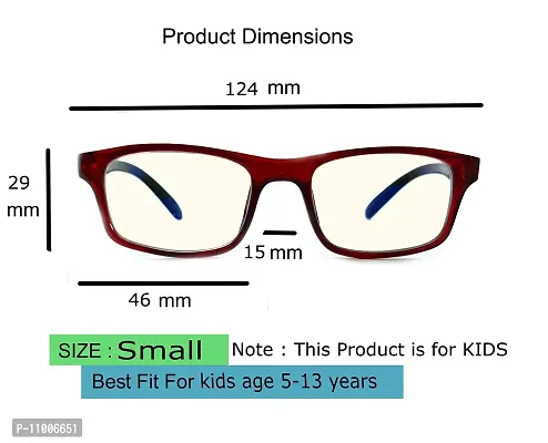 Kids Zero Power Blue Ray Blocking Antiglare eyeglasses for Unisex Child 5 to 12 years old (Red,Small,46mm)-thumb4