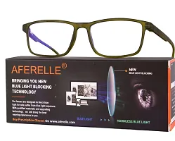 Aferelle ? Premium Blue Ray Cut Lens |Zero Power | UV420 with Anti-reflection | CR Lens TR90 Rectangle Frame Unisex Glasses For All Digital Screens |Free Size |53 mm (Matt Olive Green)-thumb1