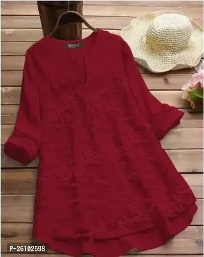 Elegant Maroon Cotton Solid Top For Women-thumb0