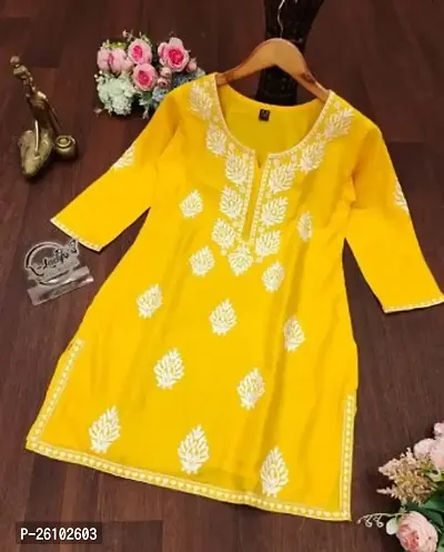 Elegant Yellow Rayon Embroidered Top For Women