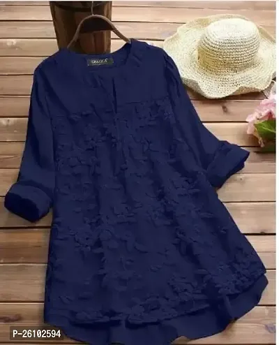 Elegant Navy Blue Cotton Solid Top For Women