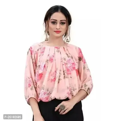 Elegant Pink Georgette Printed Top For Women-thumb0