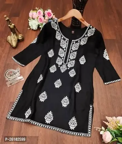 Elegant Black Rayon Embroidered Top For Women