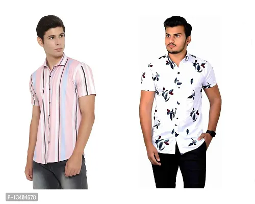 Stylish Lycra Half Sleeve Digital Printe Shirt For Men Pack Of 2-thumb0