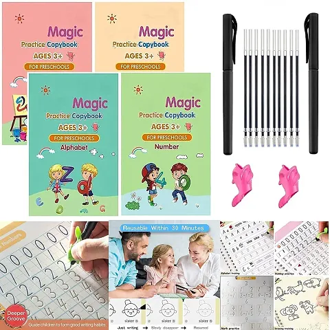 Magic Practice Copy Book for Pre-School Kids, Re-Usable Drawing, Alphabet, Numbers and Math Exercise Notebook, English Magic Book for Children