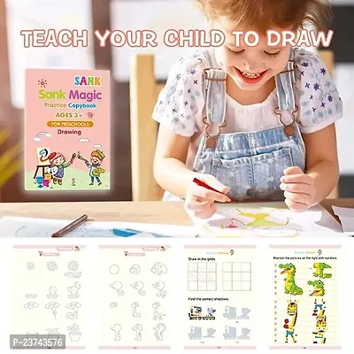 Magic Practice Copy Book For Pre-School Kids, Re-Usable Drawing, Alphabet, Numbers And Math Exercise Notebook, English Magic Book For Children (4 X Books,5 X Refill,1 X Pen,1 X Grip)-thumb0