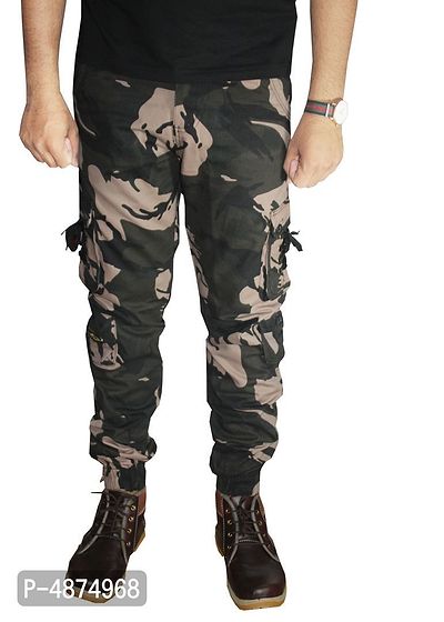 Stylish Brown Cotton Camiflage Printed Cargos Pant For Men