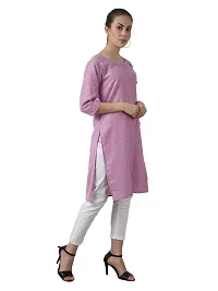 BIBO Women Plain Matty Cotton Straight 3/4 Sleeve Front Slit Kurta-thumb3