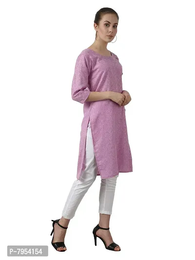 BIBO Women Plain Matty Cotton Straight 3/4 Sleeve Front Slit Kurta-thumb4