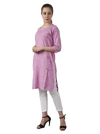 BIBO Women Plain Matty Cotton Straight 3/4 Sleeve Front Slit Kurta-thumb2