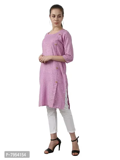 BIBO Women Plain Matty Cotton Straight 3/4 Sleeve Front Slit Kurta-thumb3