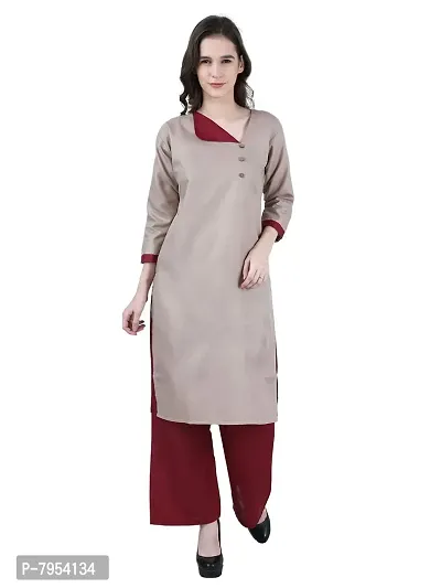 Womens Cotton Kurta with Palazzo Set(Maroon)-thumb0