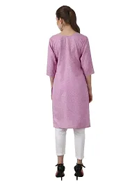 BIBO Women Plain Matty Cotton Straight 3/4 Sleeve Front Slit Kurta-thumb4