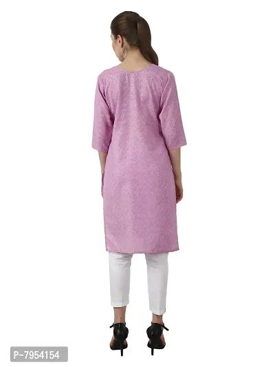 BIBO Women Plain Matty Cotton Straight 3/4 Sleeve Front Slit Kurta-thumb5