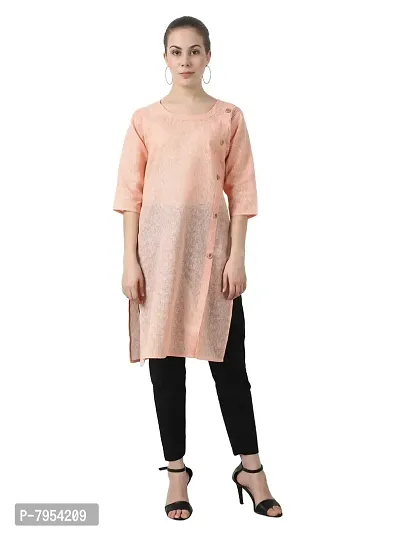 BIBO Women Plain Matty Cotton Straight 3/4 Sleeve Front Slit Kurta