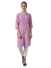 BIBO Women Plain Matty Cotton Straight 3/4 Sleeve Front Slit Kurta-thumb1