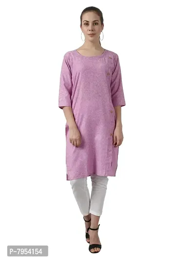 BIBO Women Plain Matty Cotton Straight 3/4 Sleeve Front Slit Kurta-thumb2