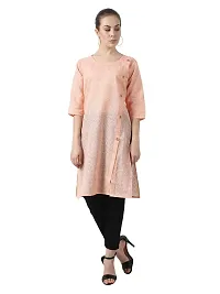 BIBO Women Plain Matty Cotton Straight 3/4 Sleeve Front Slit Kurta-thumb1