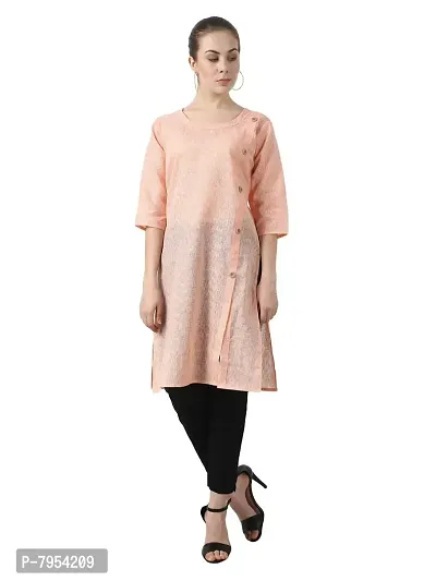 BIBO Women Plain Matty Cotton Straight 3/4 Sleeve Front Slit Kurta-thumb2