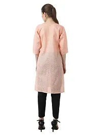 BIBO Women Plain Matty Cotton Straight 3/4 Sleeve Front Slit Kurta-thumb4