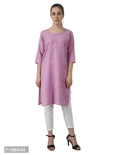 BIBO Women Plain Matty Cotton Straight 3/4 Sleeve Front Slit Kurta-thumb0