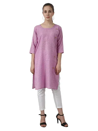 BIBO Women Plain Matty Straight 3/4 Sleeve Front Slit Kurta