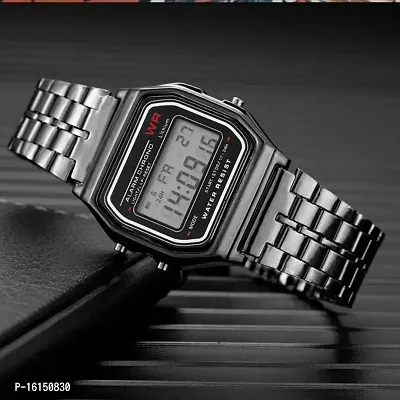 Azon 2 Combo Digital Black Silver Vintage Square Dial Unisex Water Resist Watch for Men Women Pack Of 2 (WR70)-thumb2