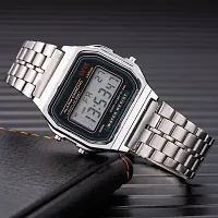 Azon 2 Combo Digital Silver Vintage Square Dial Unisex Water Resist Watch for Men Women Pack Of 2 (WR70)-thumb3