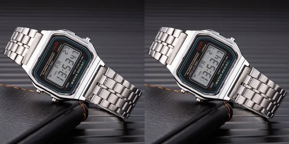 Azon 2 Combo Digital Vintage Square Dial Unisex Water Resist Watch for Men Women Pack Of 2 (WR70)