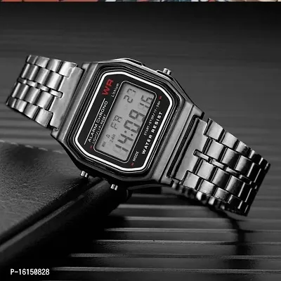 Azon 2 Combo Digital Black Vintage Square Dial Unisex Water Resist Watch for Men Women Pack Of 2 (WR70)-thumb4