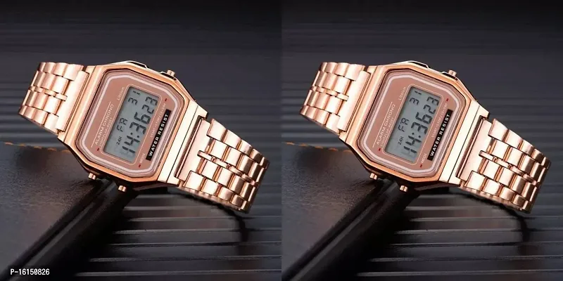 Azon 2 Combo Digital Rosegold Vintage Square Dial Unisex Water Resist Watch for Men Women Pack Of 2 (WR70)