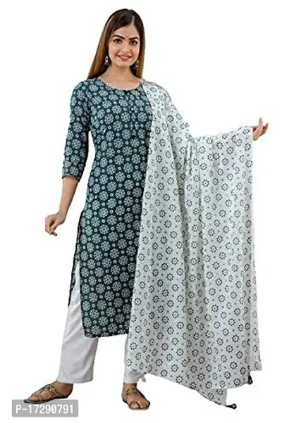 Trendy Cotton Multicoloured Kurta, Bottom and Dupatta Set For Women-thumb0