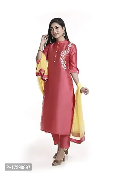 Trendy Cotton Red Kurta, Bottom and Dupatta Set For Women