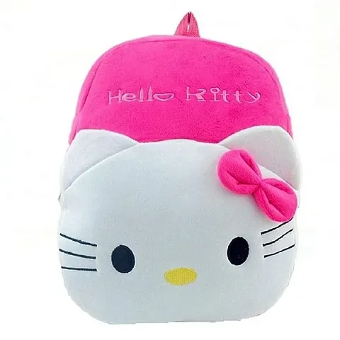 RELEENA Soft Plush Velvet 10 litres Hello Kitty Cartoon School Bag for Kids Boy Girl School Nursery Picnic (2-6 Years, Pink-White)