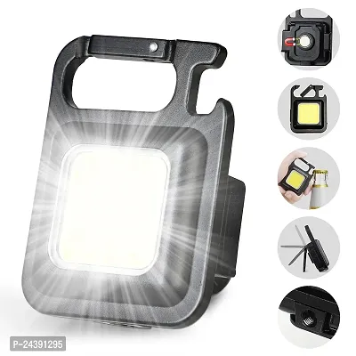 Keychain Led Light 4 Hours Battery Life With Bottle Opener, Magnetic Base And Folding Bracket Mini Cob 800 Lumens Rechargeable Emergency Light (Square With 4 Modes), 800 Lumen-thumb0