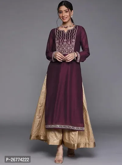 Elegant Silk Blend Embroidered Kurta with Bottom Set For Women-thumb0