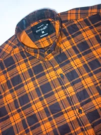 Classic Cotton Blend Checked Casual Shirts for Men (ORANGE and BLACK)-thumb3