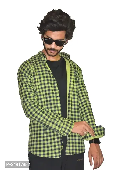 Classic Cotton Blend Checked Casual Shirts for Men (GREEN and BLACK)