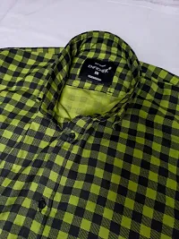 Classic Cotton Blend Checked Casual Shirts for Men (GREEN and BLACK)-thumb3