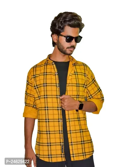 Classic Cotton Blend Checked Casual Shirts for Men (YELLOW)-thumb0