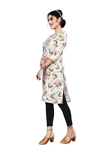 Sa nd Chi Women's Beautiful Casual Wear Crepe Printed 3/4 Sleeve Knee Length Round Neck Kurti (Large, Beige)-thumb2