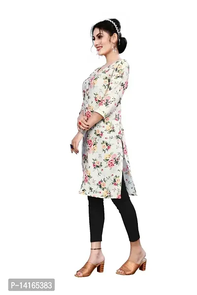 Sa nd Chi Women's Beautiful Casual Wear Crepe Printed 3/4 Sleeve Knee Length Round Neck Kurti (Large, Beige)-thumb3