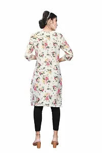 Sa nd Chi Women's Beautiful Casual Wear Crepe Printed 3/4 Sleeve Knee Length Round Neck Kurti (Large, Beige)-thumb1