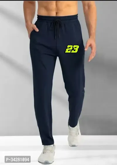 Comfortable Blue Cotton Blend Regular Track Pants For Men-thumb0